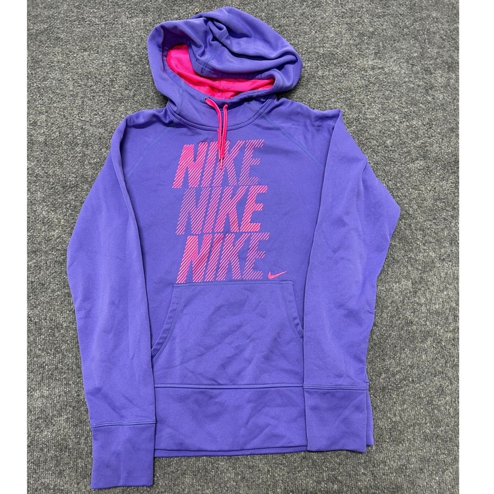 Nike Hoodie Womens Size M Purple Therma-FIT Graphic Pullover Thumbhole Athletic